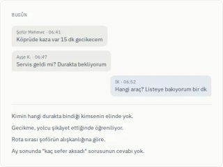 Şoför ve İK arasında geçen dağınık WhatsApp yazışması ekran görüntüsü